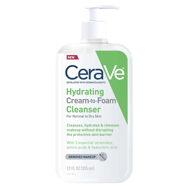 Cerave Hydrating Cream-to-Foam Face Wash with Hyaluronic Acid for Normal/Balanced to Dry Skin355 ml